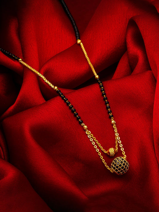Aadita Daily Wear Gold-Toned Dual Ball Black Mangalsutra with Black Beads and Dual Chain
