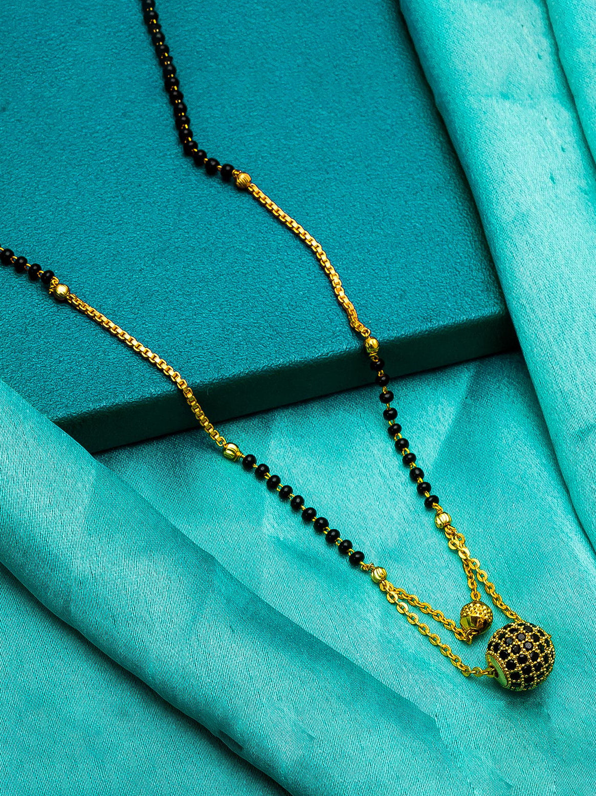 Aadita Daily Wear Gold-Toned Dual Ball Black Mangalsutra with Black Beads and Dual Chain