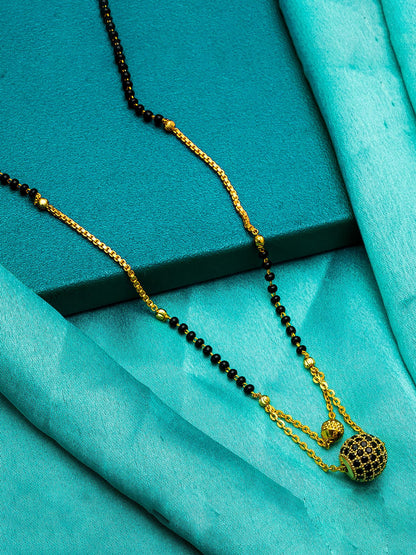 Aadita Daily Wear Gold-Toned Dual Ball Black Mangalsutra with Black Beads and Dual Chain