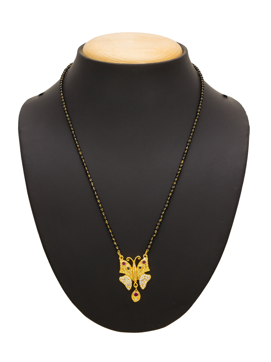 Gold-Toned Butterfly Pendant Mangalsutra with Multi-Stone, Beads Chain