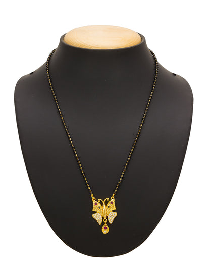 Aadita Gold-Toned Butterfly Pendant Mangalsutra with Multi-Stone and Black Beads Chain For Special Occasion