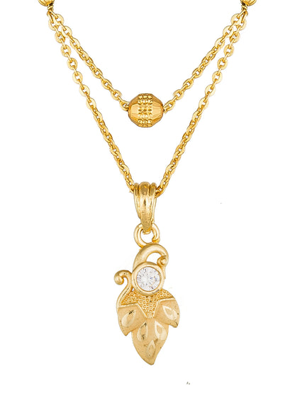 Aadita Daily Wear Gold-Toned Leaf and Scroll Mangalsutra with Single Stone Pendant and Black Beads Dual Chain