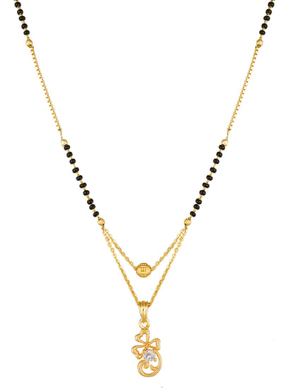 Aadita Gold-Toned Bow and Scroll Mangalsutra with Single Stone Pendant and Black Beads Chain