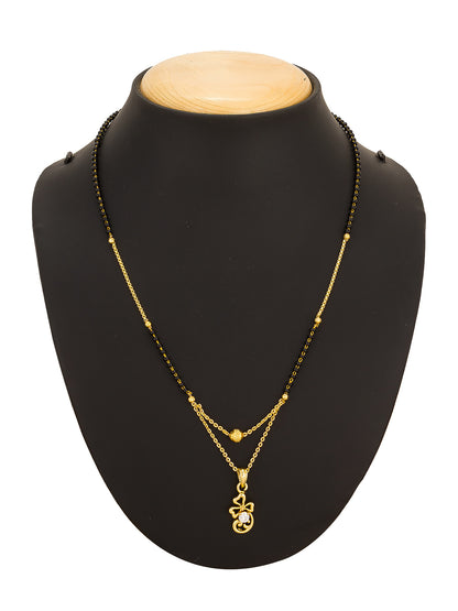 Aadita Gold-Toned Bow and Scroll Mangalsutra with Single Stone Pendant and Black Beads Chain