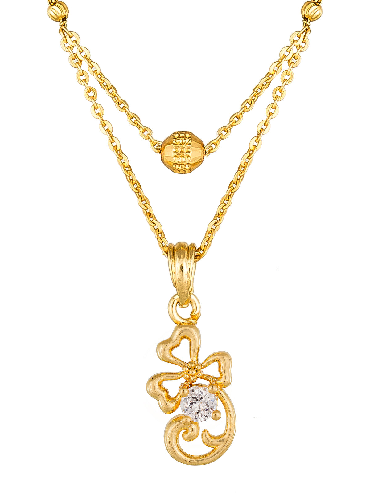 Aadita Gold-Toned Bow and Scroll Mangalsutra with Single Stone Pendant and Black Beads Chain