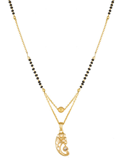 Aadita Gold-Toned Floral Mangalsutra with Black Beads and Stone Pendant for Daily Wear
