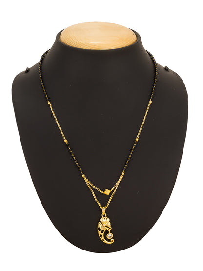 Aadita Gold-Toned Floral Mangalsutra with Black Beads and Stone Pendant for Daily Wear