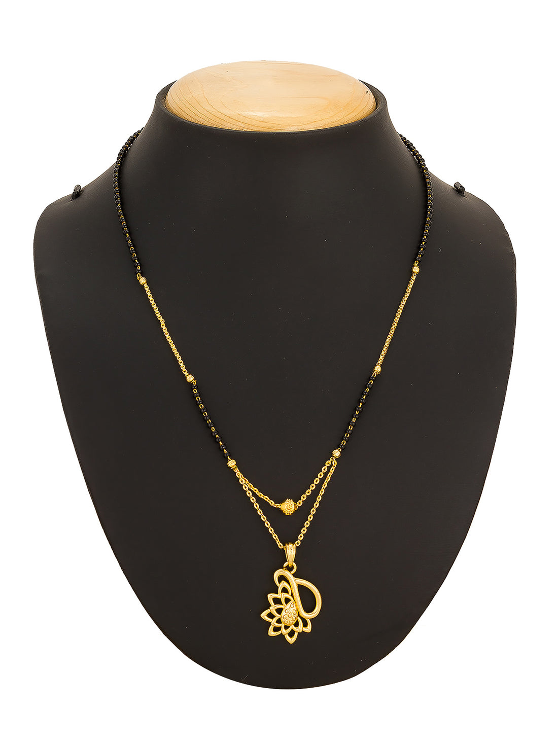 Gold-Toned Lotus and Cutwork Mangalsutra with Beads and Dual Chain