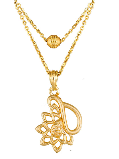 Aadita Gold-Toned Lotus and Teardrop Cutwork Mangalsutra with Black Beads and Dual Chain