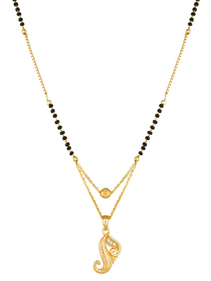Aadita Gold-Toned Paisley Motif Mangalsutra with Black Beads and Dual-Layer Chain