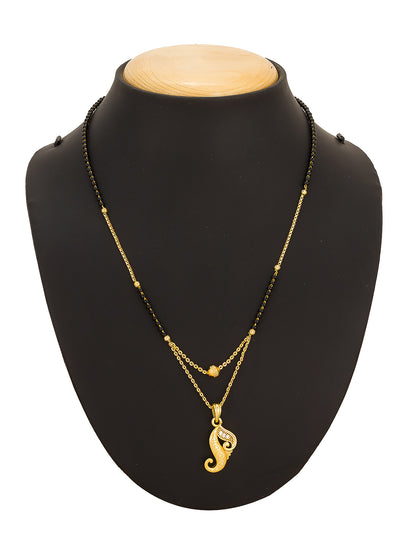 Aadita Gold-Toned Paisley Motif Mangalsutra with Black Beads and Dual-Layer Chain