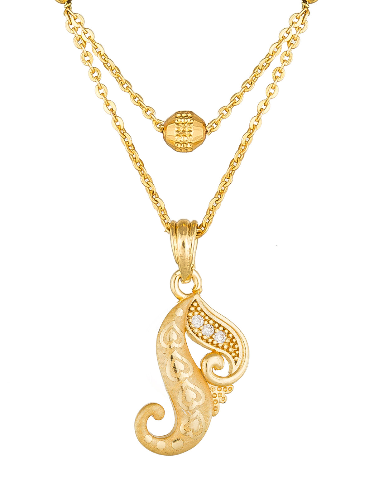 Aadita Gold-Toned Paisley Motif Mangalsutra with Black Beads and Dual-Layer Chain