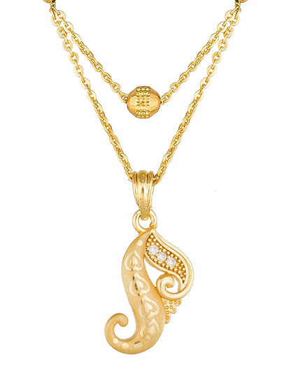Aadita Gold-Toned Paisley Motif Mangalsutra with Black Beads and Dual-Layer Chain