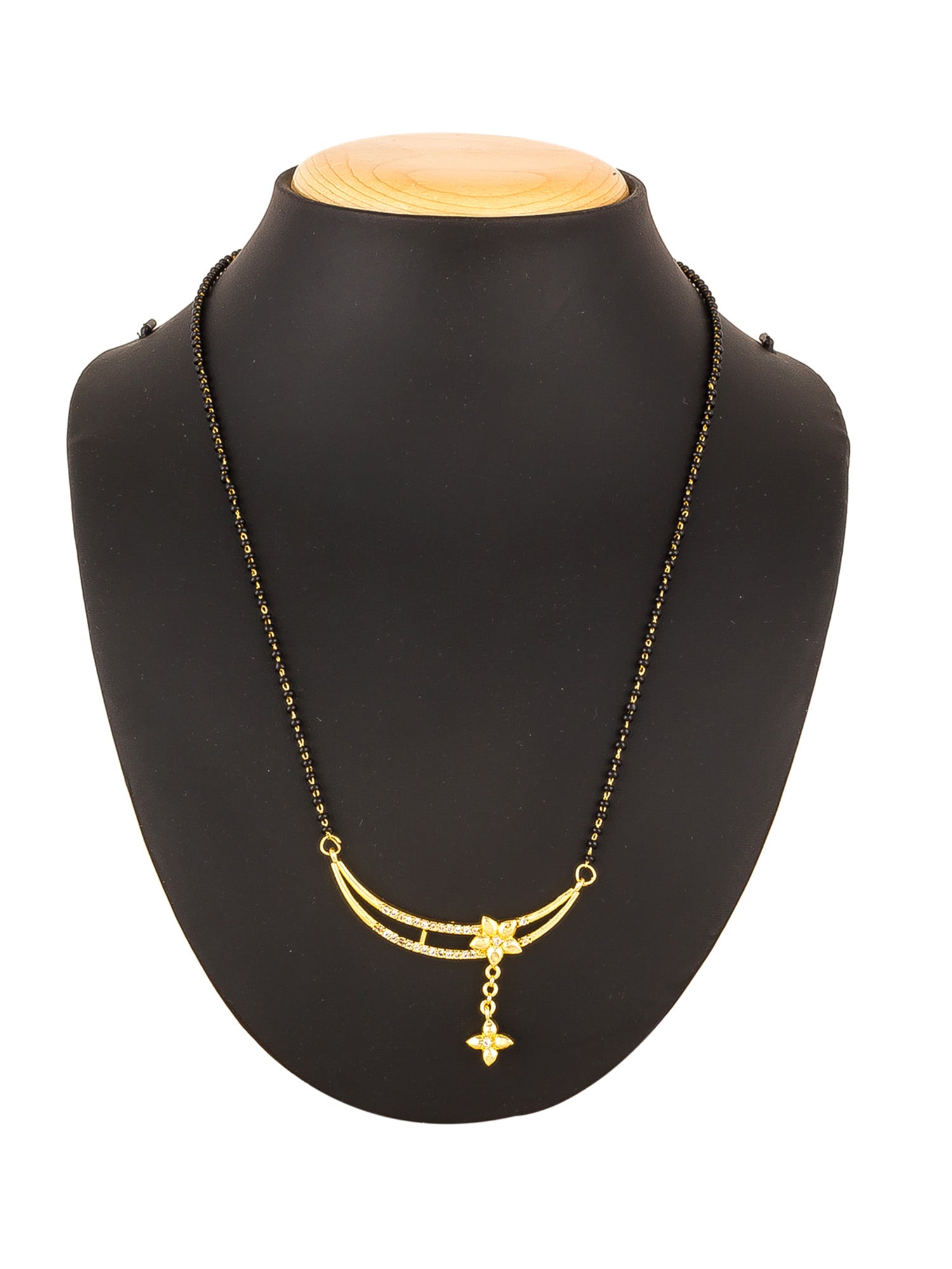 Aadita Office Wear Gold-Toned Floral Crescent Mangalsutra with Black Bead Chain