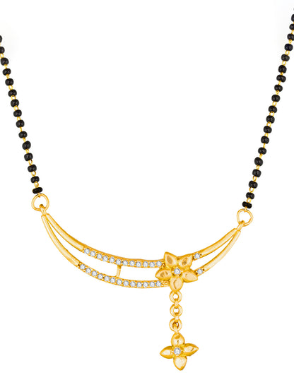 Aadita Office Wear Gold-Toned Floral Crescent Mangalsutra with Black Bead Chain
