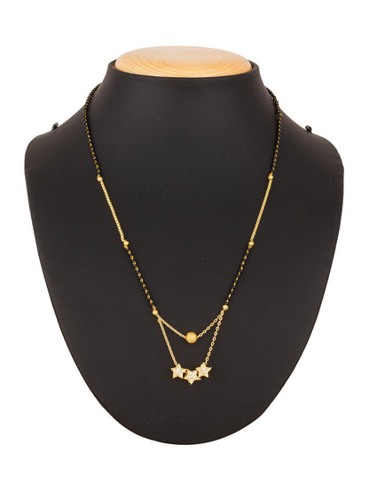 Aadita Daily Wear Gold-Toned Triple Star Pendant Mangalsutra with Black Beads and Dual Chain