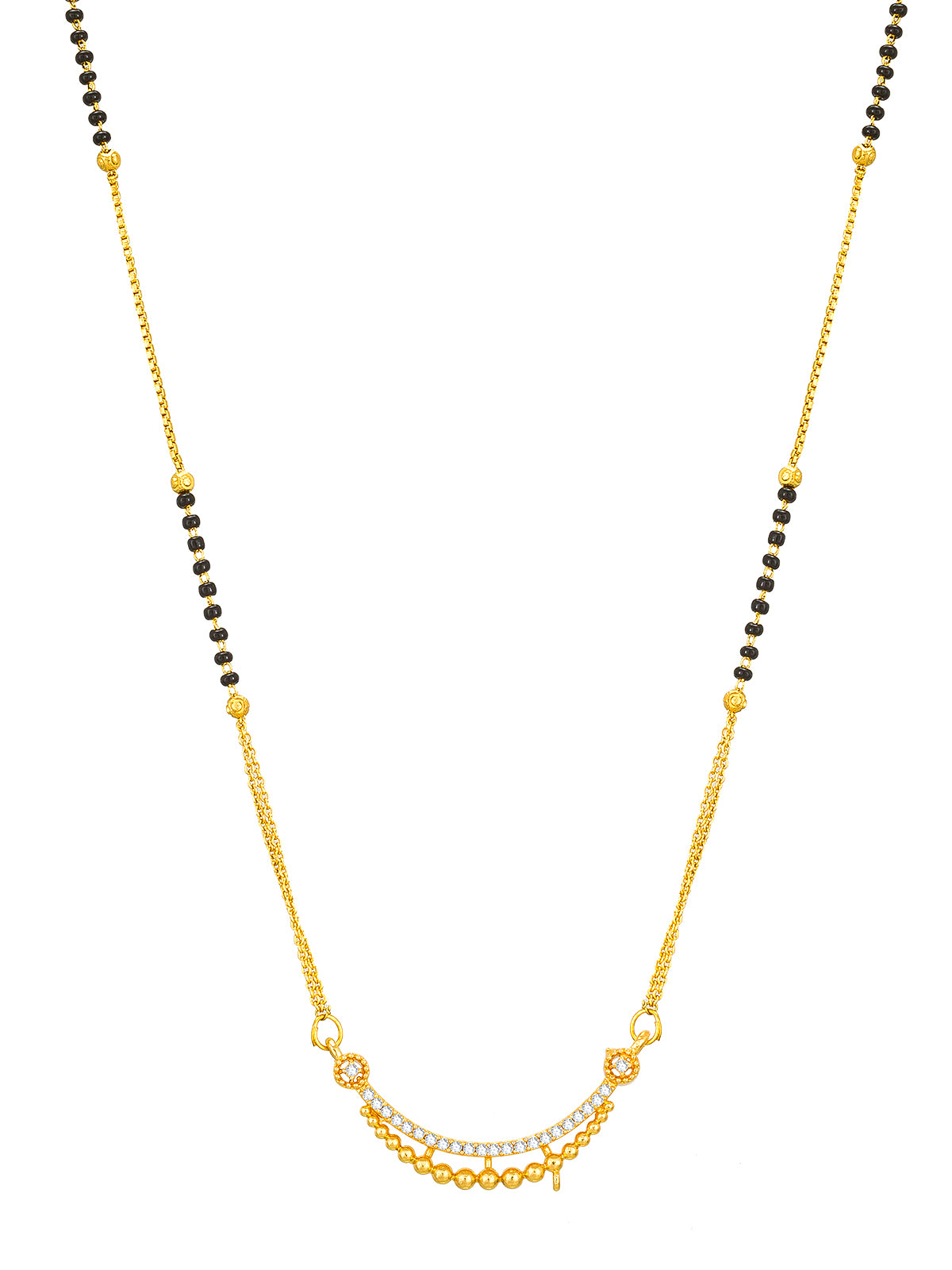 Aadita Daily Wear Gold-Toned Crescent Bar Mangalsutra with Stones and Black Beads Chain