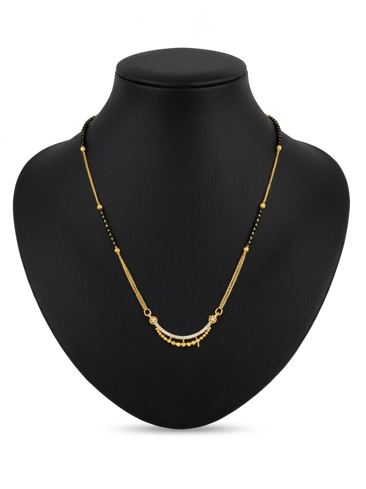 Aadita Daily Wear Gold-Toned Crescent Bar Mangalsutra with Stones and Black Beads Chain