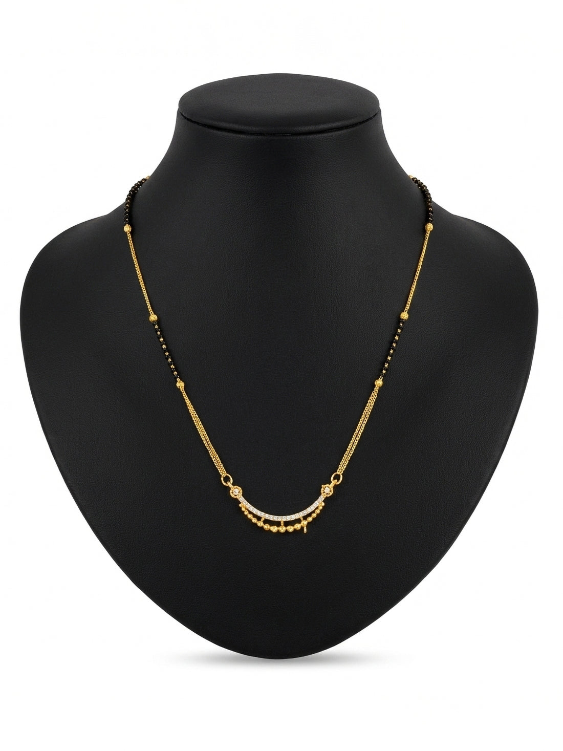 Daily Wear Gold-Toned Crescent Bar Mangalsutra with Beads, Chain