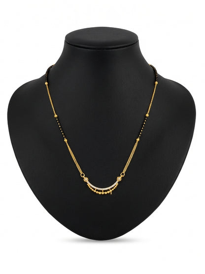 Aadita Daily Wear Gold-Toned Crescent Bar Mangalsutra with Stones and Black Beads Chain