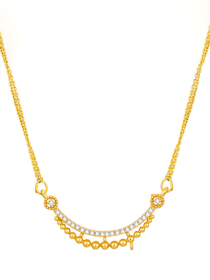 Aadita Daily Wear Gold-Toned Crescent Bar Mangalsutra with Stones and Black Beads Chain