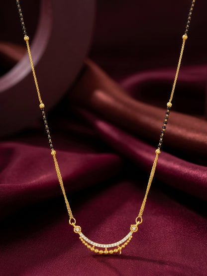 Aadita Daily Wear Gold-Toned Crescent Bar Mangalsutra with Stones and Black Beads Chain