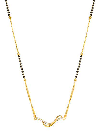Aadita Festival Specials Gold-Toned Wave Bar Mangalsutra with Stones and Black Beads Dual Chain