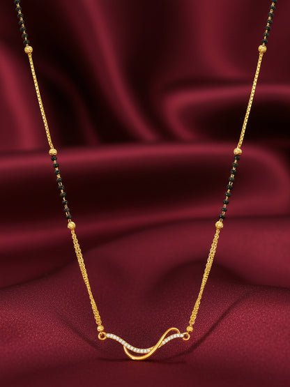 Aadita Festival Specials Gold-Toned Wave Bar Mangalsutra with Stones and Black Beads Dual Chain