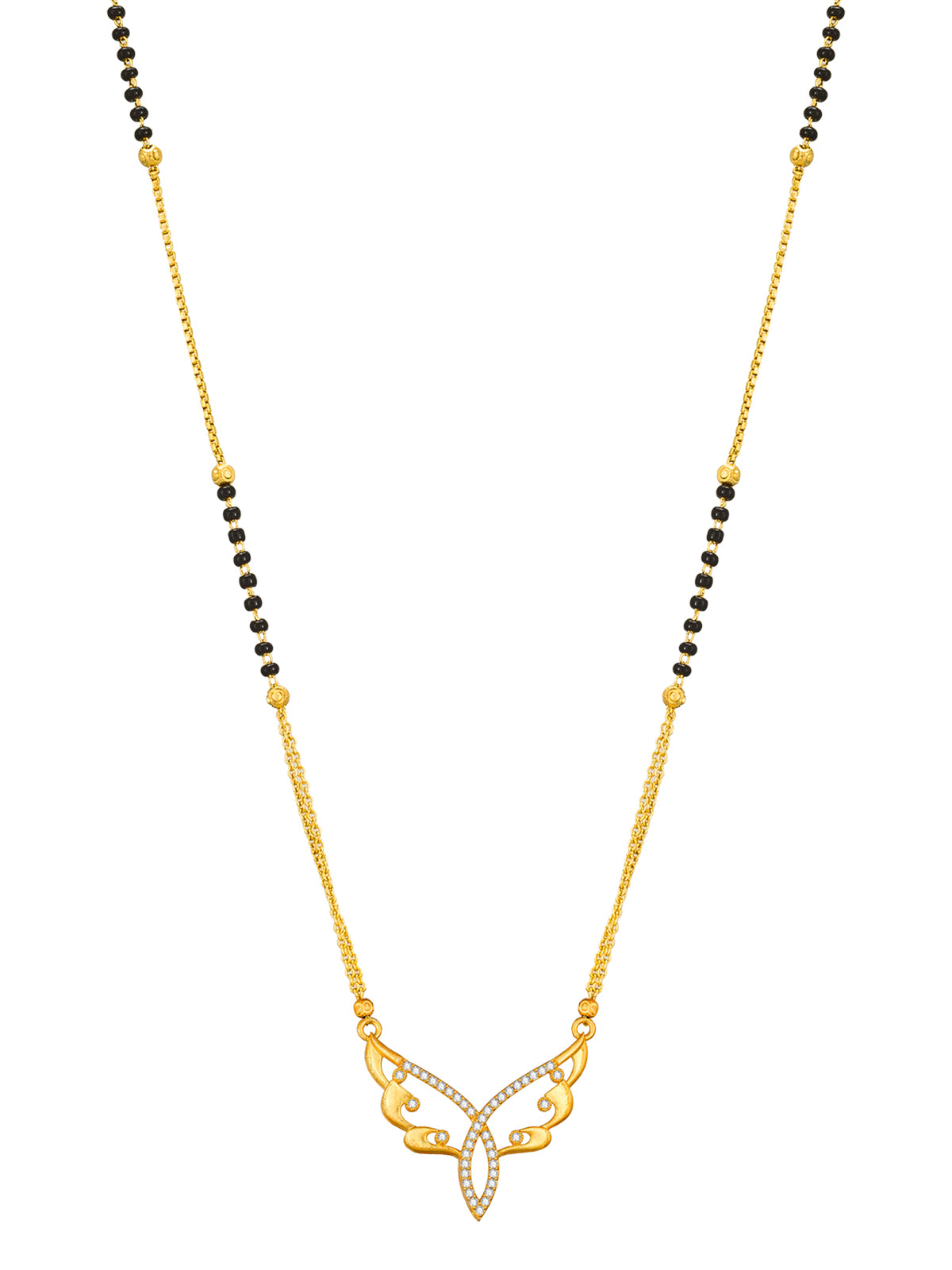 Aadita Gold-Toned Butterfly Wing Mangalsutra with Black Beads and Dual Chain For Special Occasion