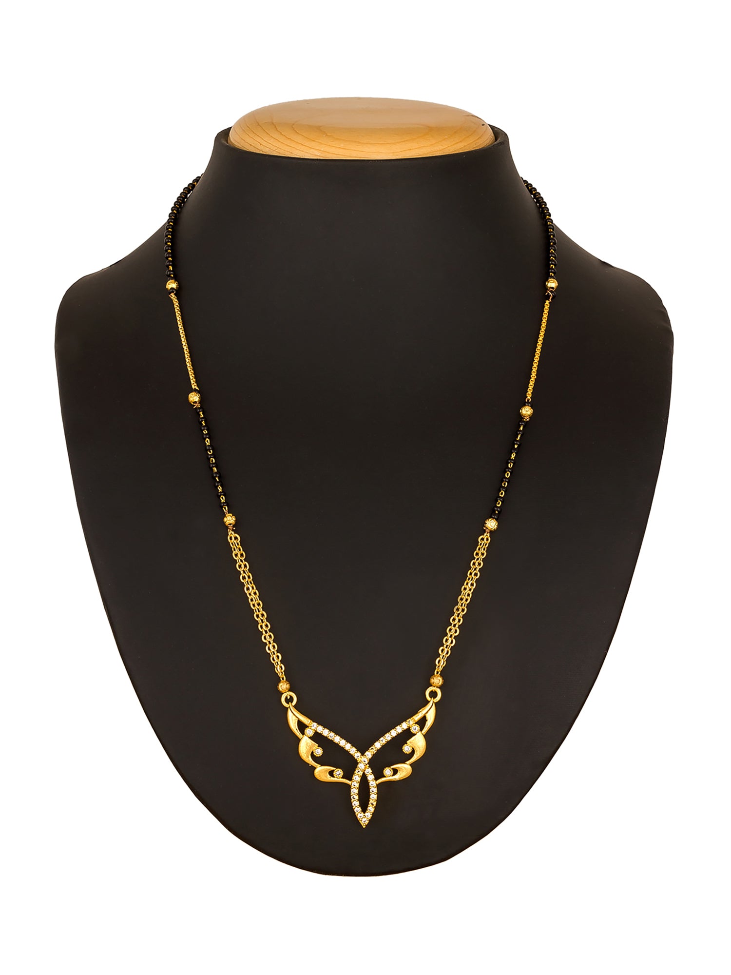 Aadita Gold-Toned Butterfly Wing Mangalsutra with Black Beads and Dual Chain For Special Occasion
