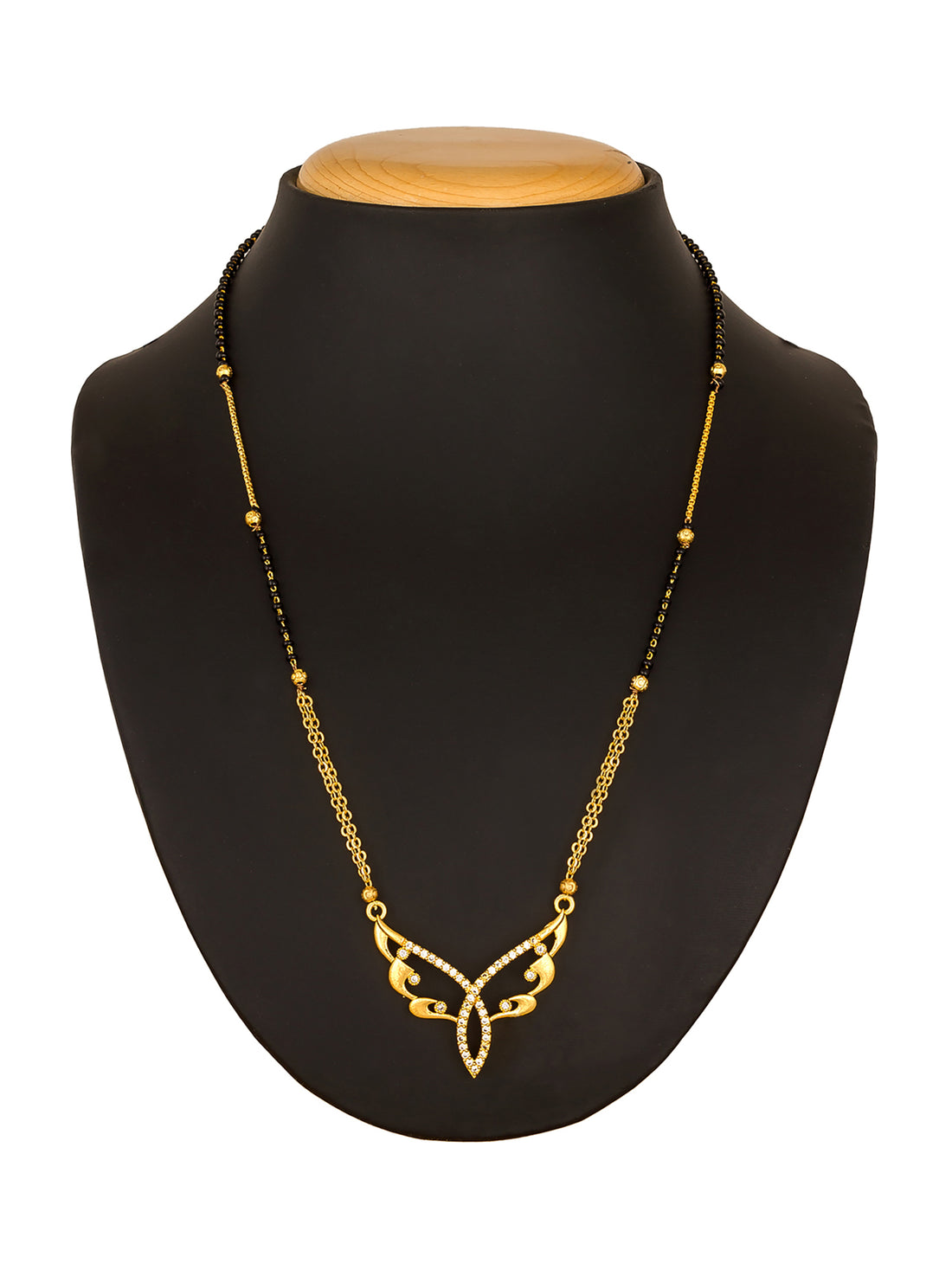 Gold-Toned Butterfly Wing Mangalsutra with Black Beads and Dual Chain