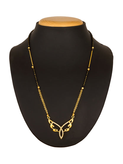 Aadita Gold-Toned Butterfly Wing Mangalsutra with Black Beads and Dual Chain For Special Occasion