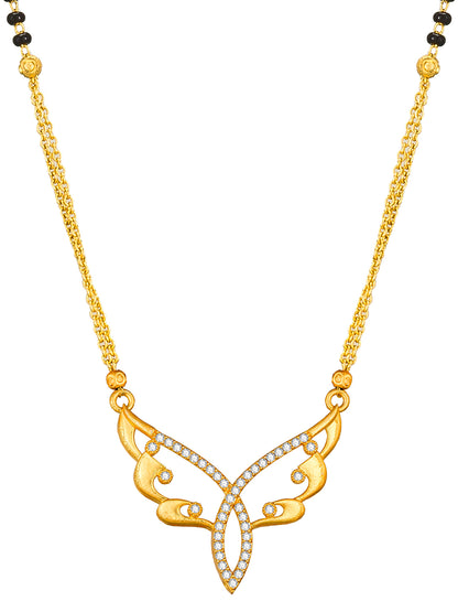 Aadita Gold-Toned Butterfly Wing Mangalsutra with Black Beads and Dual Chain For Special Occasion