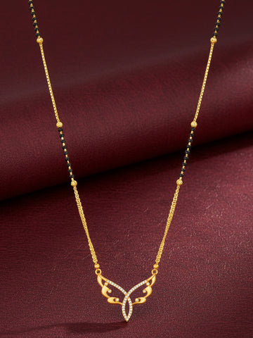 Aadita Gold-Toned Butterfly Wing Mangalsutra with Black Beads and Dual Chain For Special Occasion