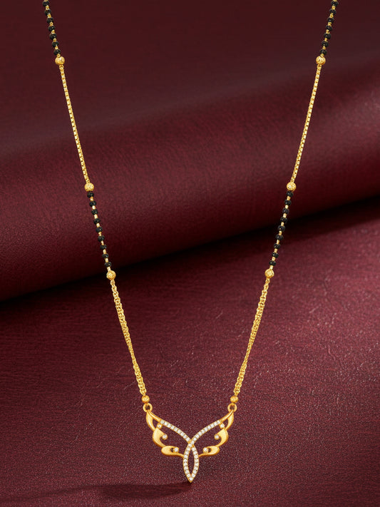 Aadita Gold-Toned Butterfly Wing Mangalsutra with Black Beads and Dual Chain For Special Occasion