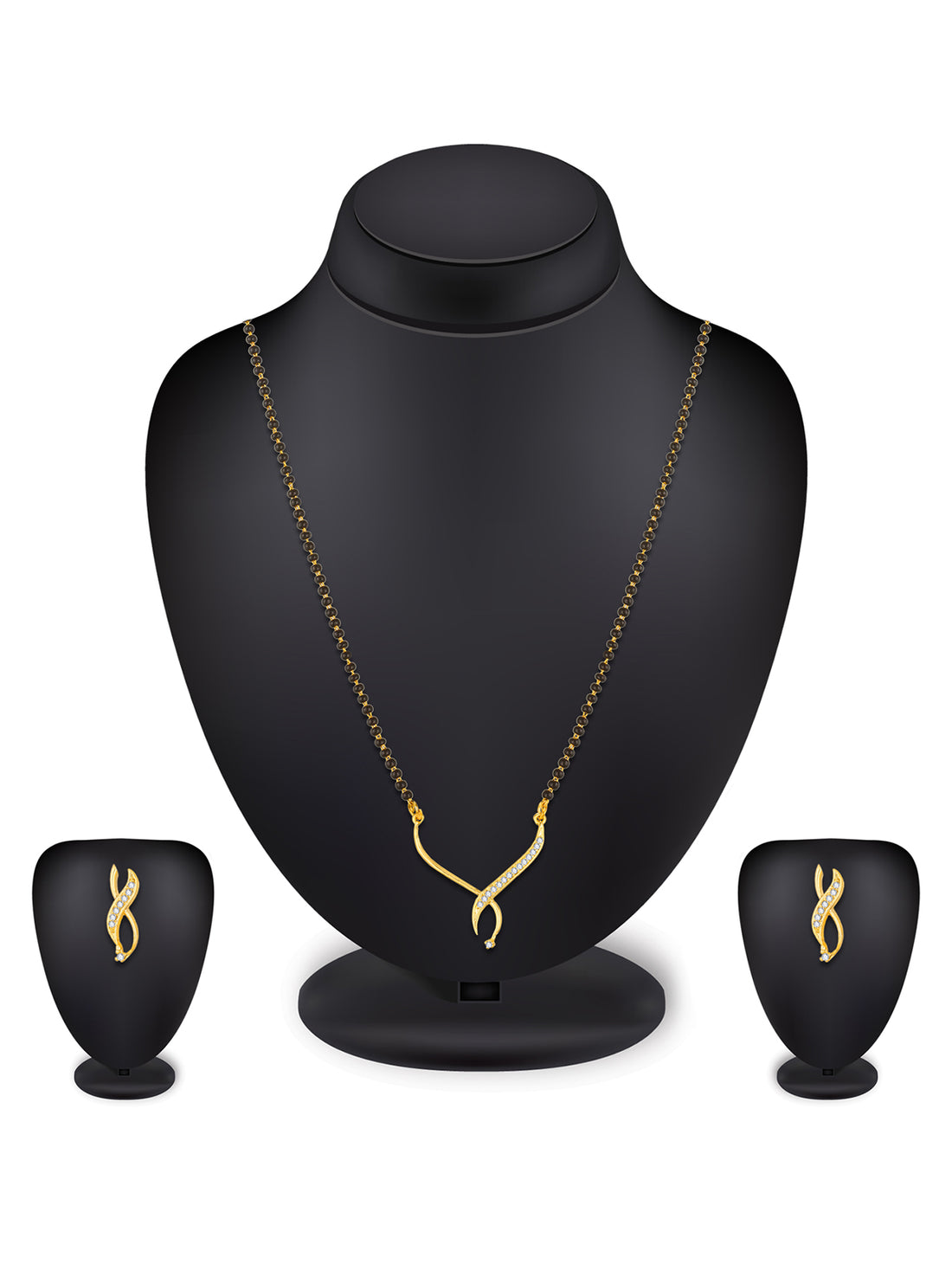 Office Wear Gold-Toned Twisted Ribbon Mangalsutra with Chain, Earrings