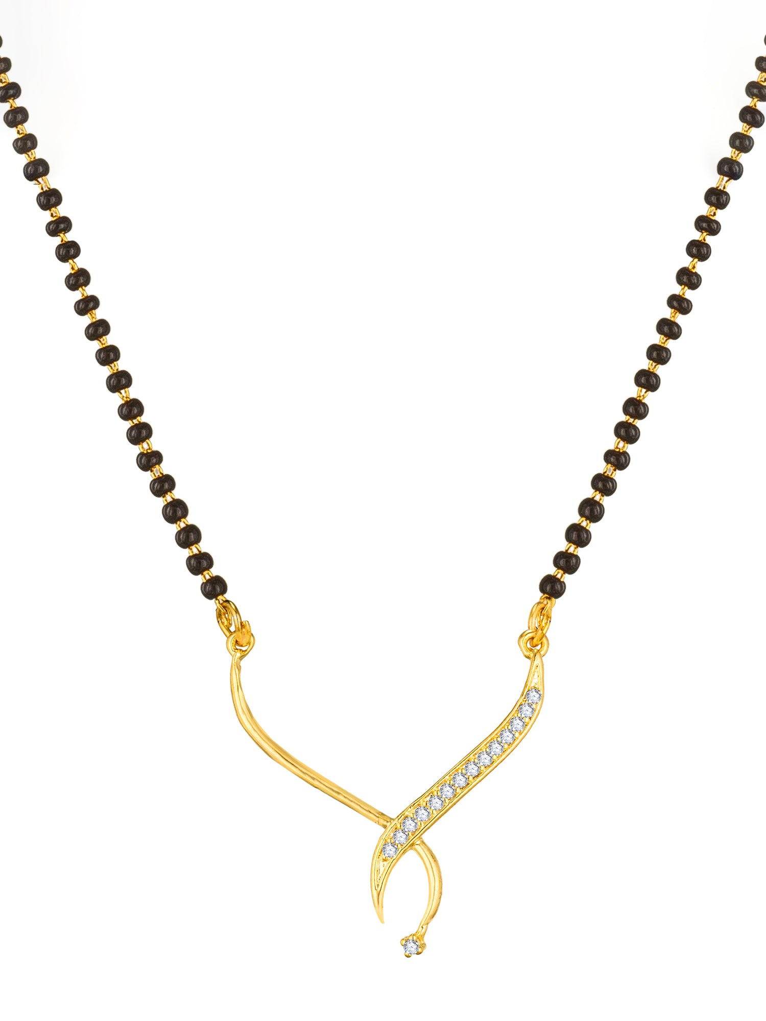 Aadita Office Wear Gold-Toned Twisted Ribbon Mangalsutra Set with Black Beads Chain and Matching Earrings