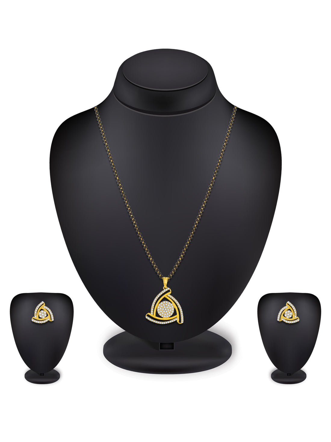 Office Wear Gold-Toned Triangular Mangalsutra with Chain & Earrings