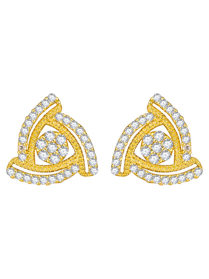 Aadita Office Wear Gold-Toned Triangular Pave Mangalsutra Set with Long Black Beads Chain and Matching Earrings
