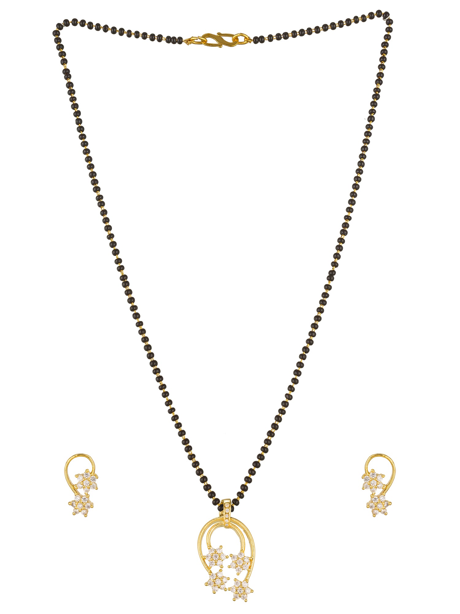 Aadita Festive Gold-Toned Teardrop Frame with Floral Cluster Mangalsutra Set and Matching Earrings