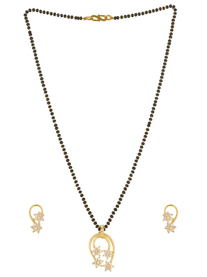 Aadita Festive Gold-Toned Teardrop Frame with Floral Cluster Mangalsutra Set and Matching Earrings
