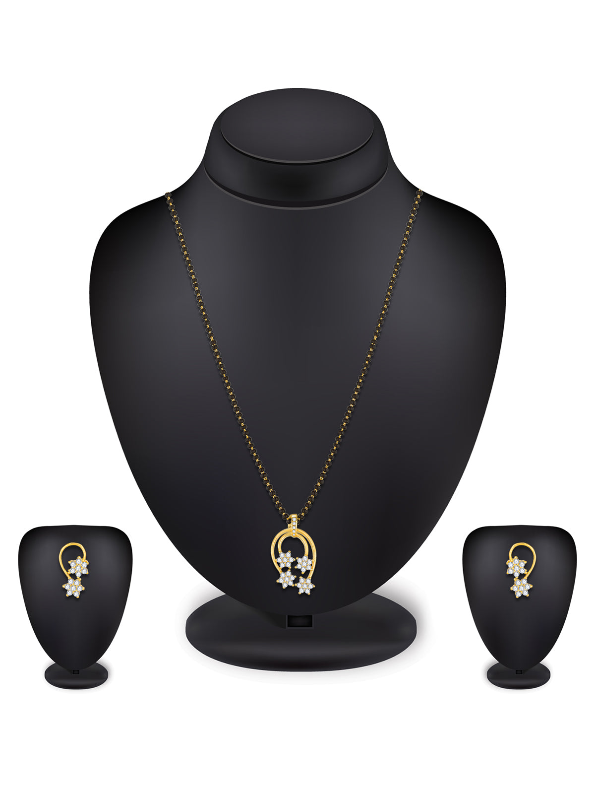 Aadita Festive Gold-Toned Teardrop Frame with Floral Cluster Mangalsutra Set and Matching Earrings