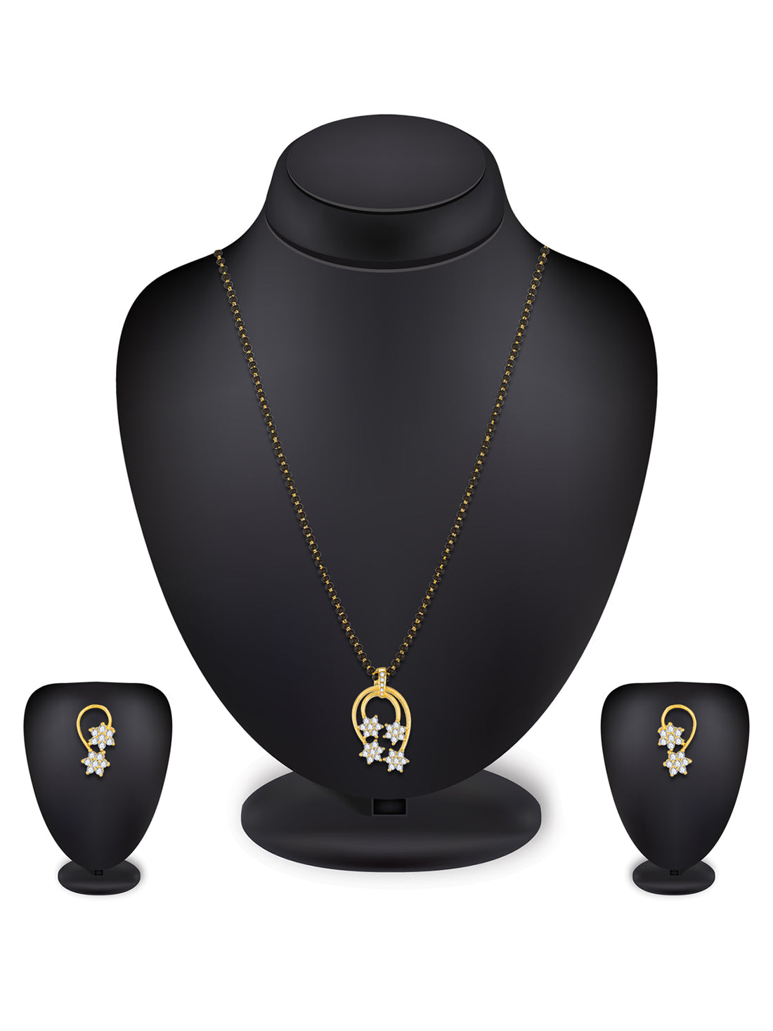 Gold-Toned Teardrop Floral Cluster Mangalsutra Set & Earrings