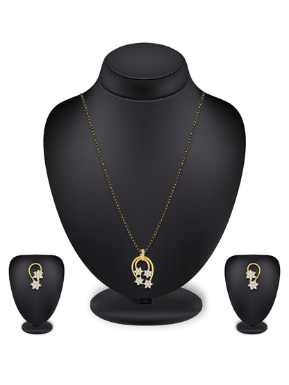 Aadita Festive Gold-Toned Teardrop Frame with Floral Cluster Mangalsutra Set and Matching Earrings