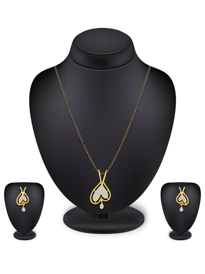 Aadita Gold-Toned Double Heart Mangalsutra Set with Long Black Beads Chain and Matching Earrings For Festive