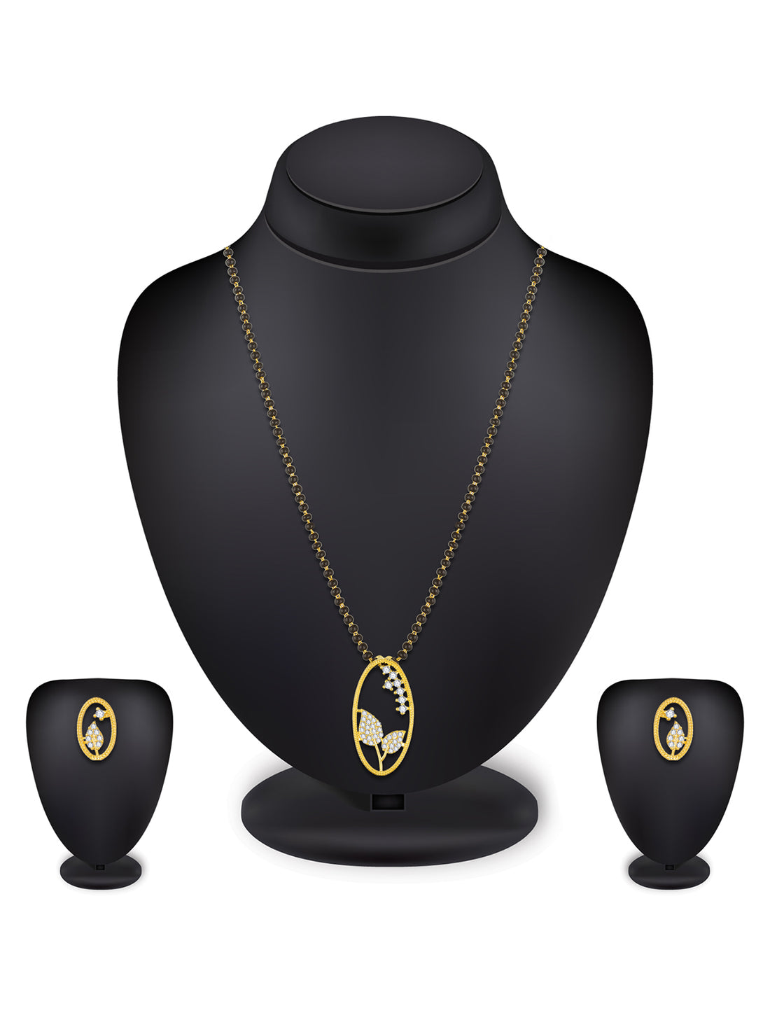 Office Wear Gold-Toned Oval Floral Mangalsutra with Chain & Earrings