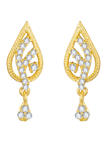 Aadita Office Wear Gold-Toned AD Stone Mangalsutra Set with Leaf Pendant and Matching Earrings