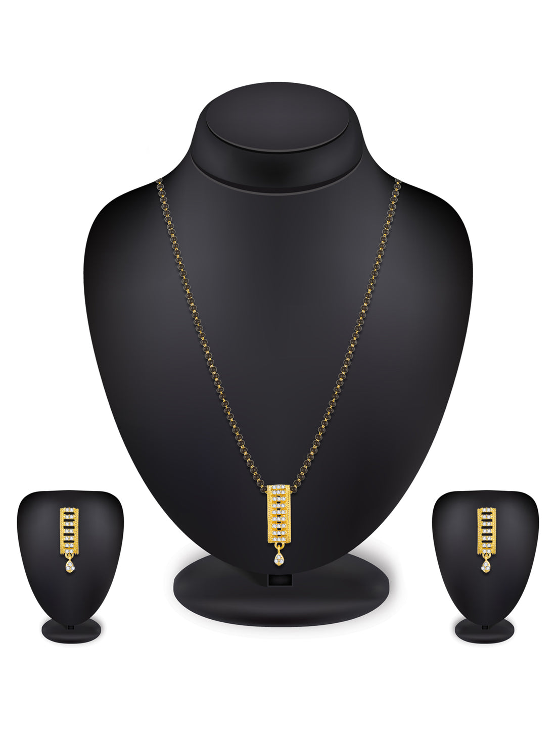 Office Wear Gold-Toned Rectangular Mangalsutra with Chain & Earrings
