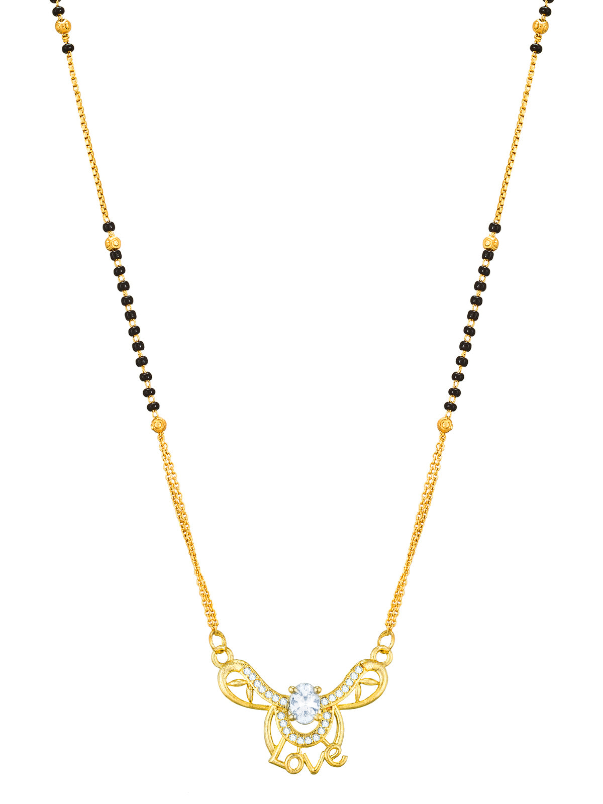 Aadita Festive Gold-Toned Black Bead Mangalsutra with AD Love Script Pendant