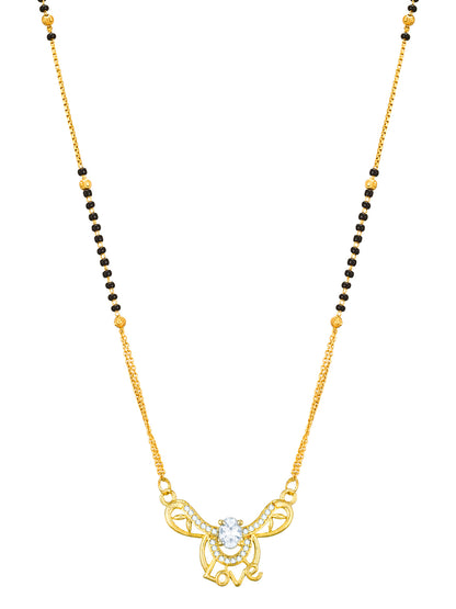 Aadita Festive Gold-Toned Black Bead Mangalsutra with AD Love Script Pendant